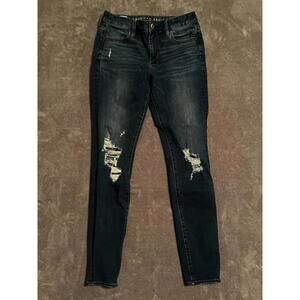 American Eagle Jegging 360 Next Level Stretch 8 long womens blue distressed